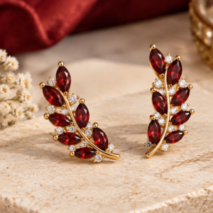 ruby leaf climber earrings